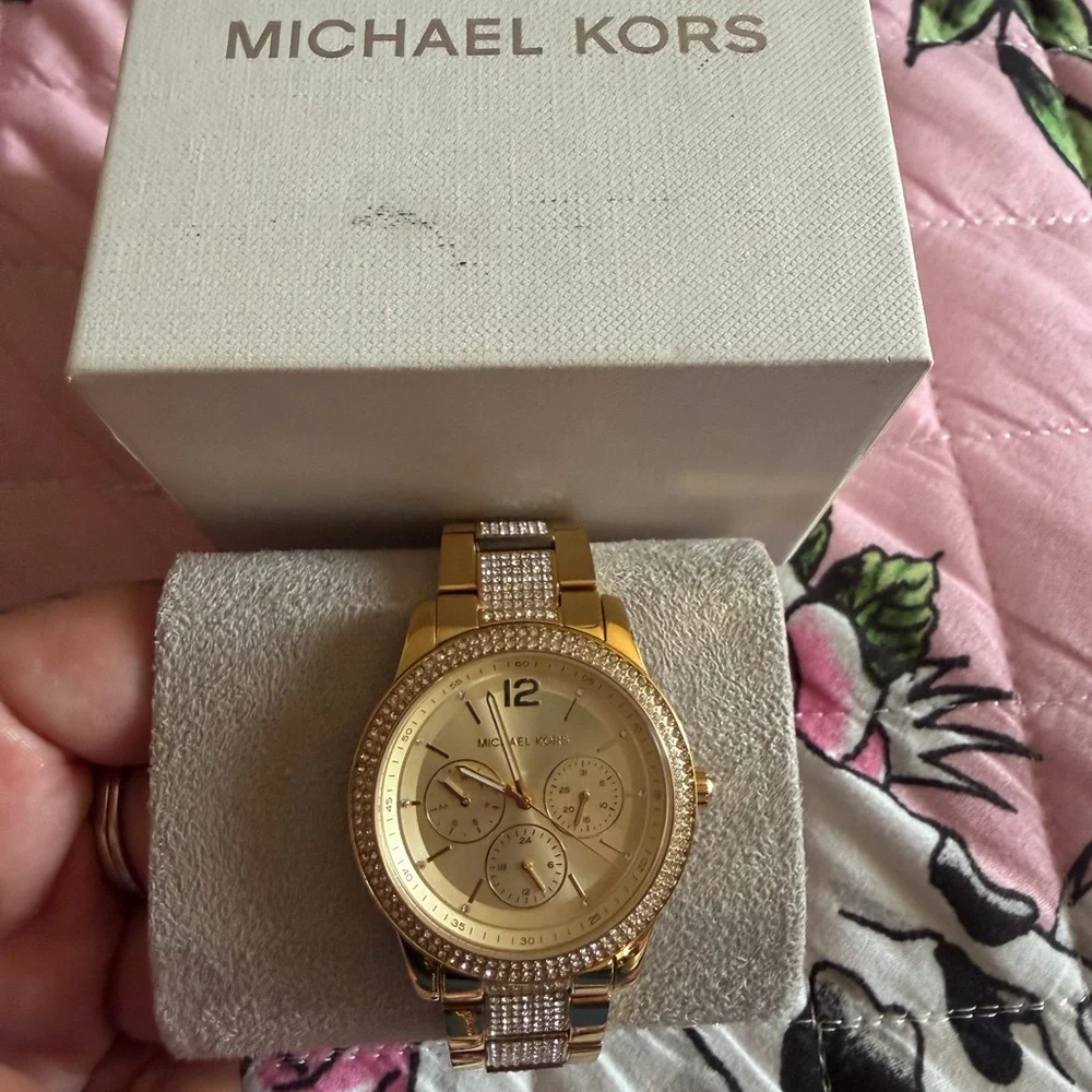 Michael Kors Gold-Tone Crystal Accent Chronograph Watch - Picture 5 of 5